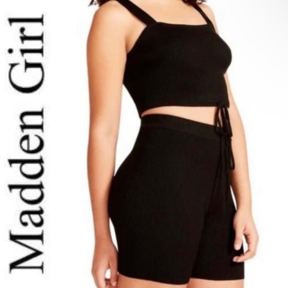 NWT. $104R. Madden Girl Ribbed Tank & Bike Shorts Set. Size XL. Black - Picture 1 of 8